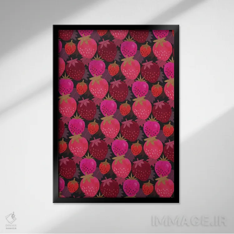 تابلو دکوراتیو توت فرنگی های پاییزی اثر جو تایلور - نمای قابدار مشکی