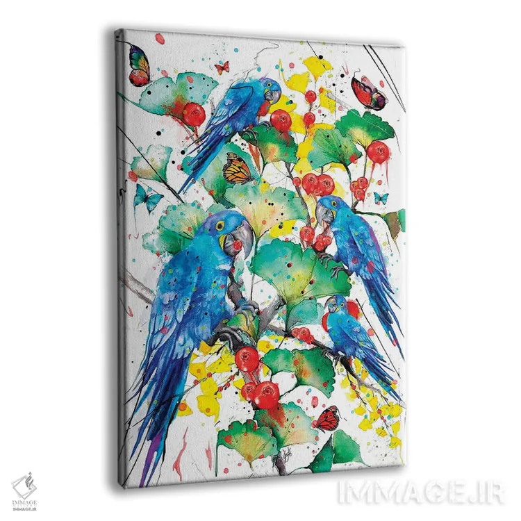 تابلو دکوراتیو طوطی های آبی اثر جان سانتوس - نمای پرسپکتیو محصول