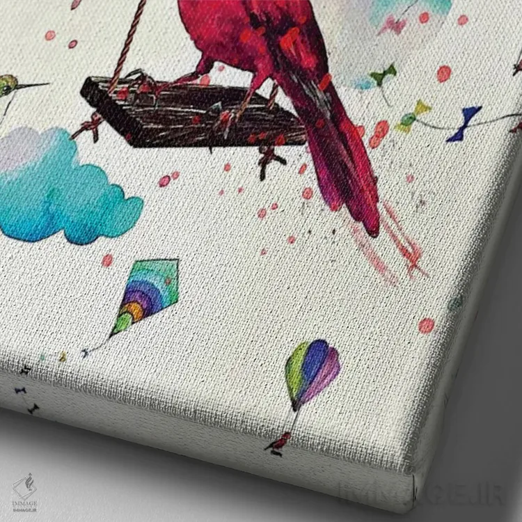 تابلو دکوراتیو دوران کودکی پرندگان اثر جان سانتوس - نمای نزدیک بافت بوم