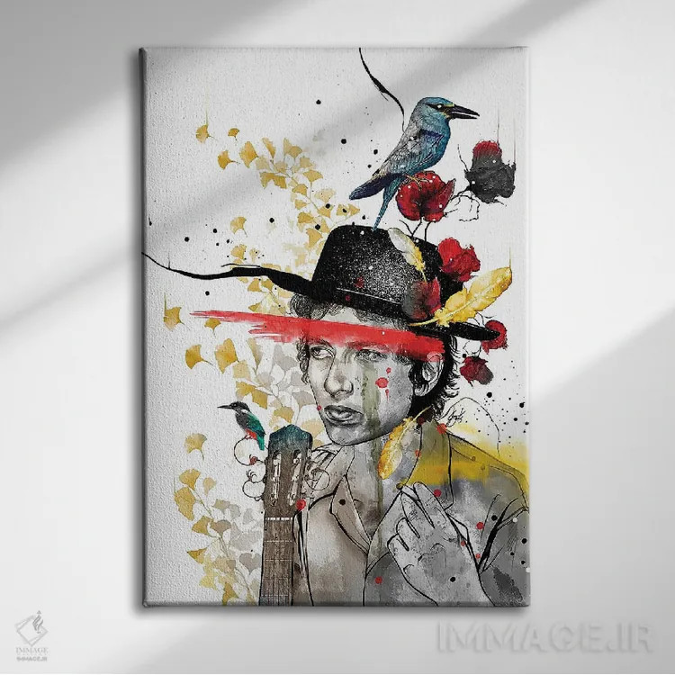 تابلو دکوراتیو باب دیلن اثر جان سانتوس - نمای روبهرو روی دیوار