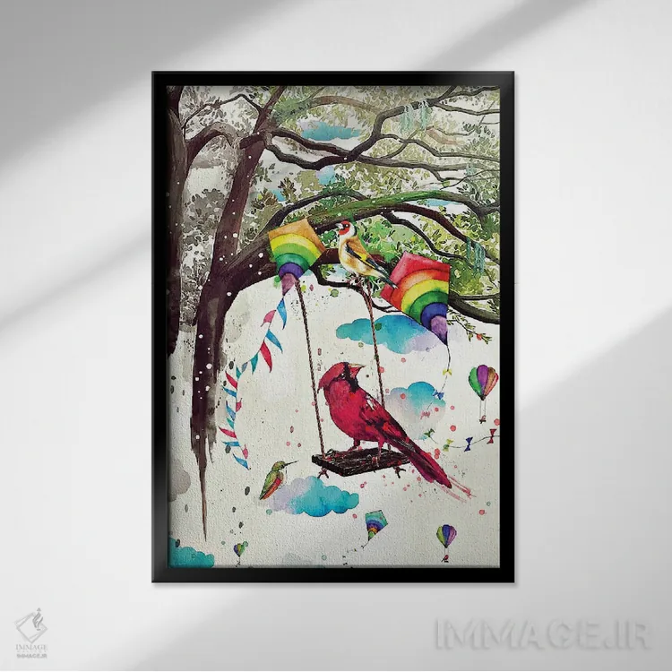 تابلو دکوراتیو دوران کودکی پرندگان اثر جان سانتوس - نمای قابدار مشکی