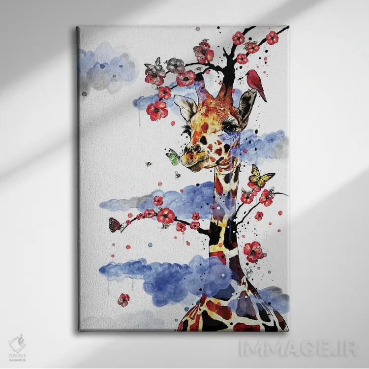 تابلو دکوراتیو زرافه آسمانی اثر جان سانتوس - نمای روبهرو روی دیوار