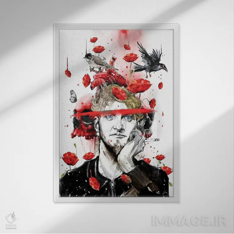 تابلو دکوراتیو لین استیلی اثر جان سانتوس - نمای قابدار سفید