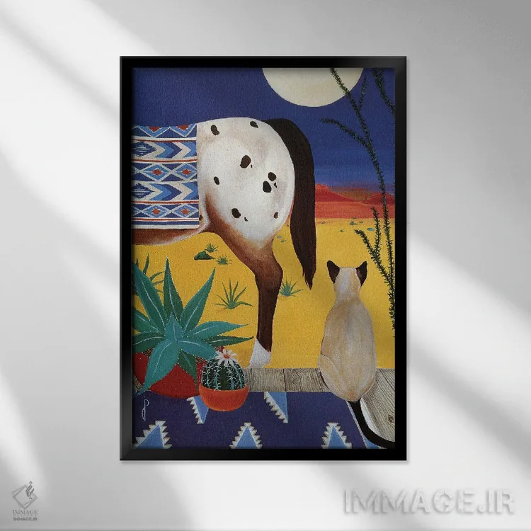 تابلو دکوراتیو اندیشه ها زیر ماه صحرایی اثر یان پانیکو - نمای قابدار مشکی