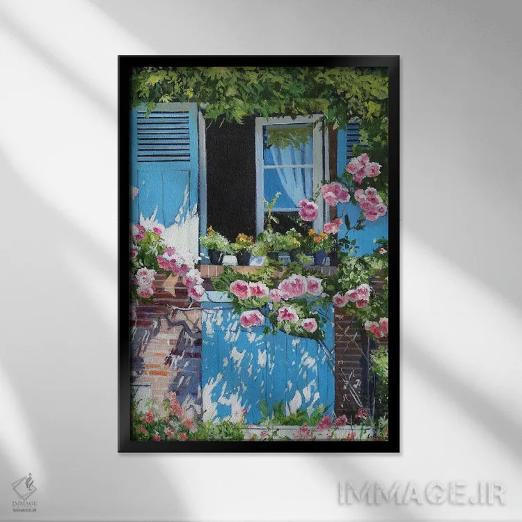 تابلو دکوراتیو نمای گل رز اثر ژان پل کورشیا - نمای قابدار مشکی