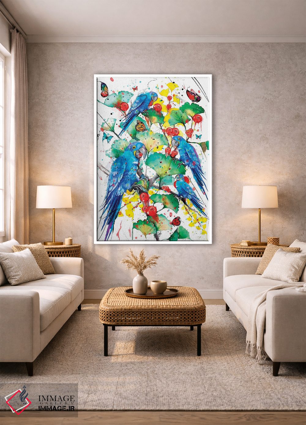 تابلو دکوراتیو طوطی های آبی اثر جان سانتوس - D1W
