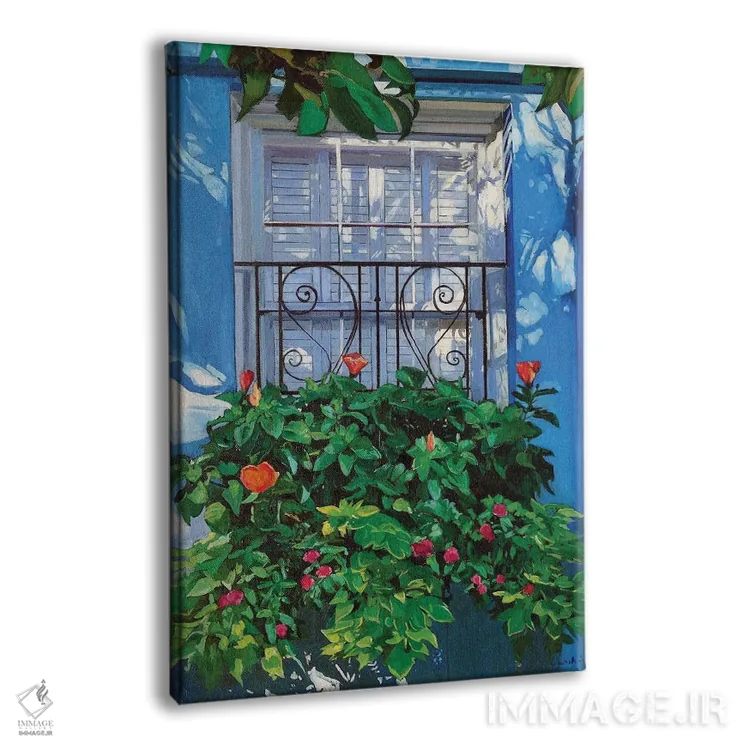 تابلو دکوراتیو پنجره آبی اثر ژان پل کورشیا - نمای پرسپکتیو محصول
