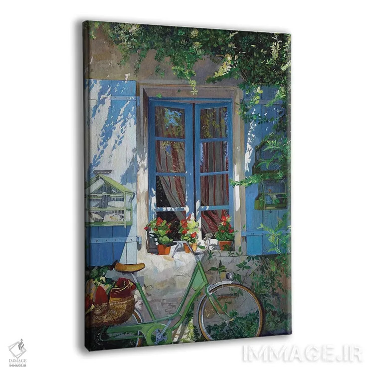 تابلو دکوراتیو دوچرخه مقابل پنجره اثر ژان پل کورشیا - نمای پرسپکتیو محصول