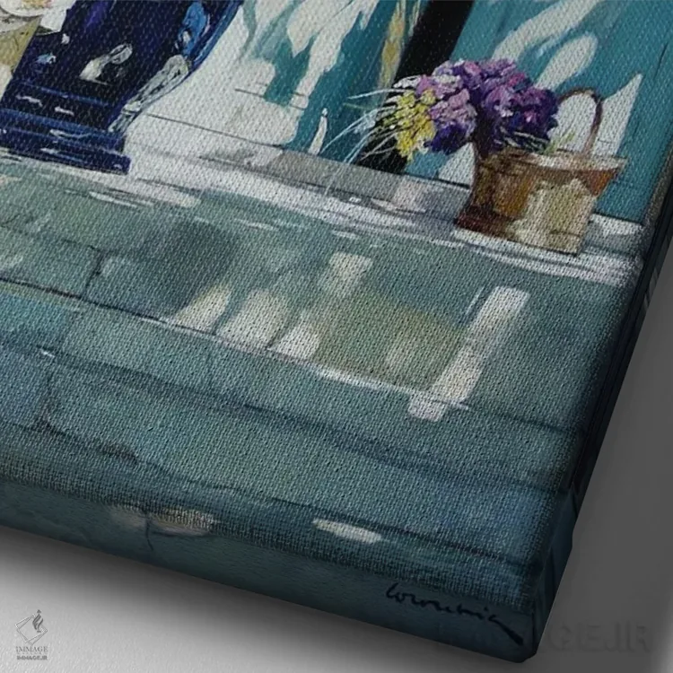 تابلو دکوراتیو پنجره نیمه باز اثر ژان پل کورشیا - نمای نزدیک بافت بوم