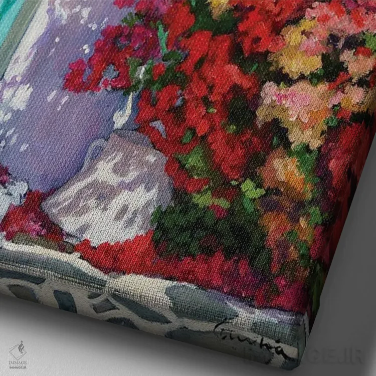 تابلو دکوراتیو گل کاغذی روی دیوار اثر ژان پل کورشیا - نمای نزدیک بافت بوم