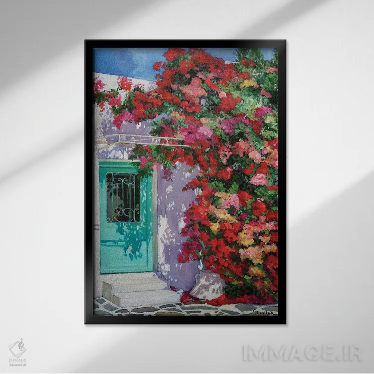 تابلو دکوراتیو گل کاغذی روی دیوار اثر ژان پل کورشیا - نمای قابدار مشکی