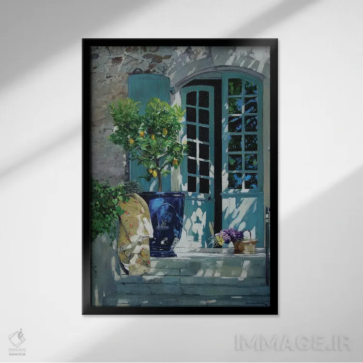 تابلو دکوراتیو پنجره نیمه باز اثر ژان پل کورشیا - نمای قابدار مشکی
