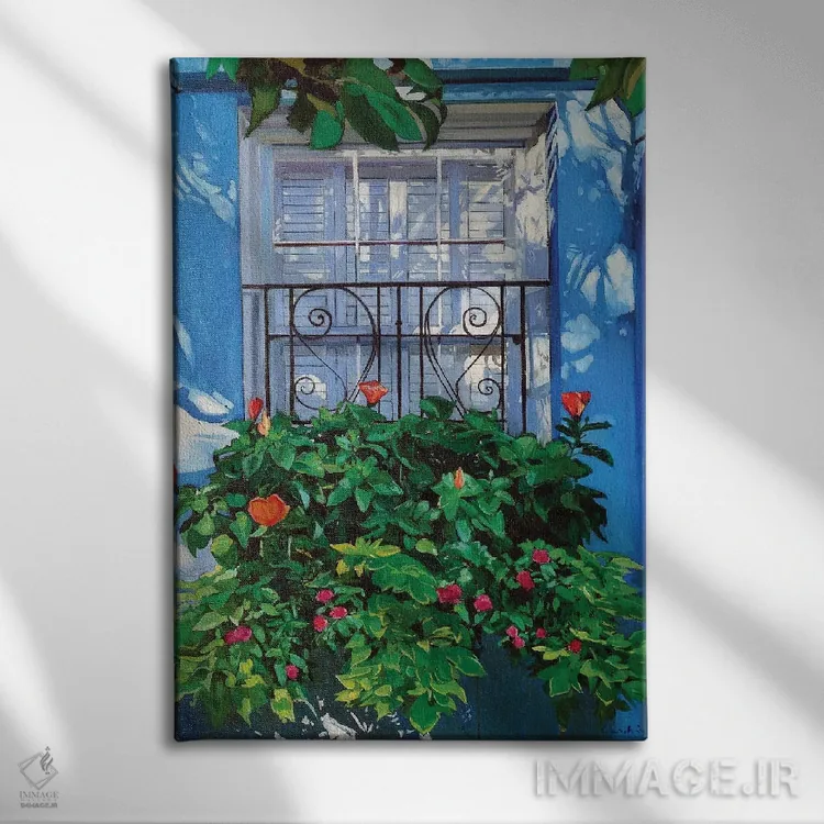 تابلو دکوراتیو پنجره آبی اثر ژان پل کورشیا - نمای روبهرو روی دیوار