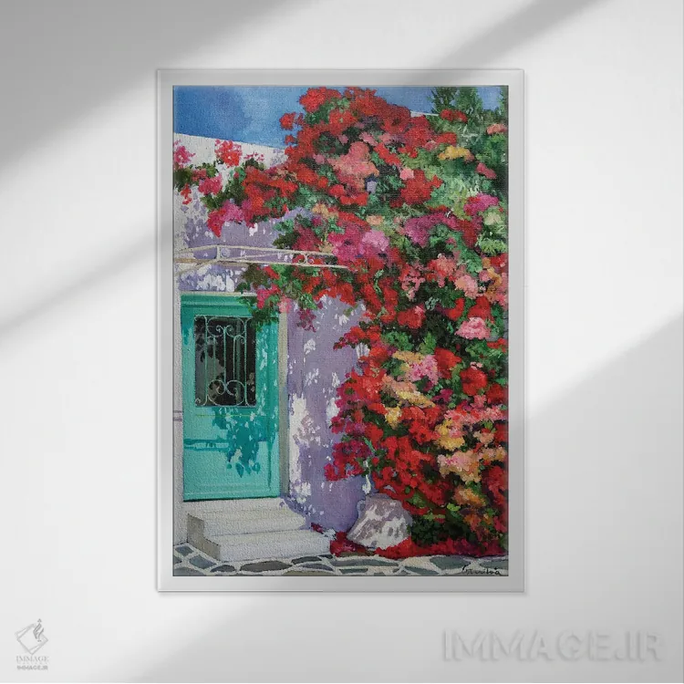 تابلو دکوراتیو گل کاغذی روی دیوار اثر ژان پل کورشیا - نمای قابدار سفید