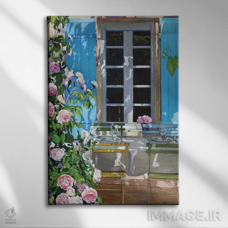 تابلو دکوراتیو تراس گل رز اثر ژان پل کورشیا - نمای روبهرو روی دیوار