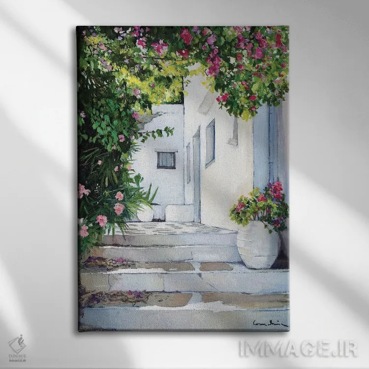 تابلو دکوراتیو کوچه خرزهره صورتی اثر ژان پل کورشیا - نمای روبهرو روی دیوار