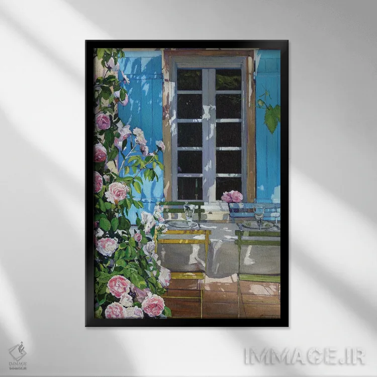 تابلو دکوراتیو تراس گل رز اثر ژان پل کورشیا - نمای قابدار مشکی