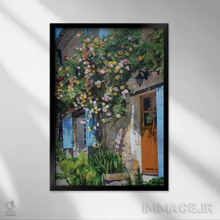 تابلو دکوراتیو نمای گل دار اثر ژان پل کورشیا - نمای قابدار مشکی