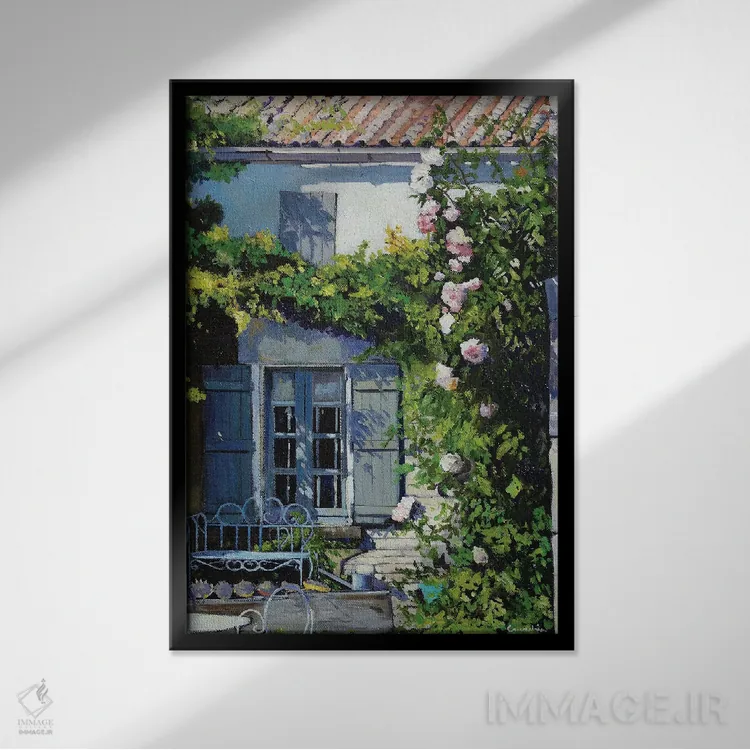 تابلو دکوراتیو کرکره های خاکستری اثر ژان پل کورشیا - نمای قابدار مشکی