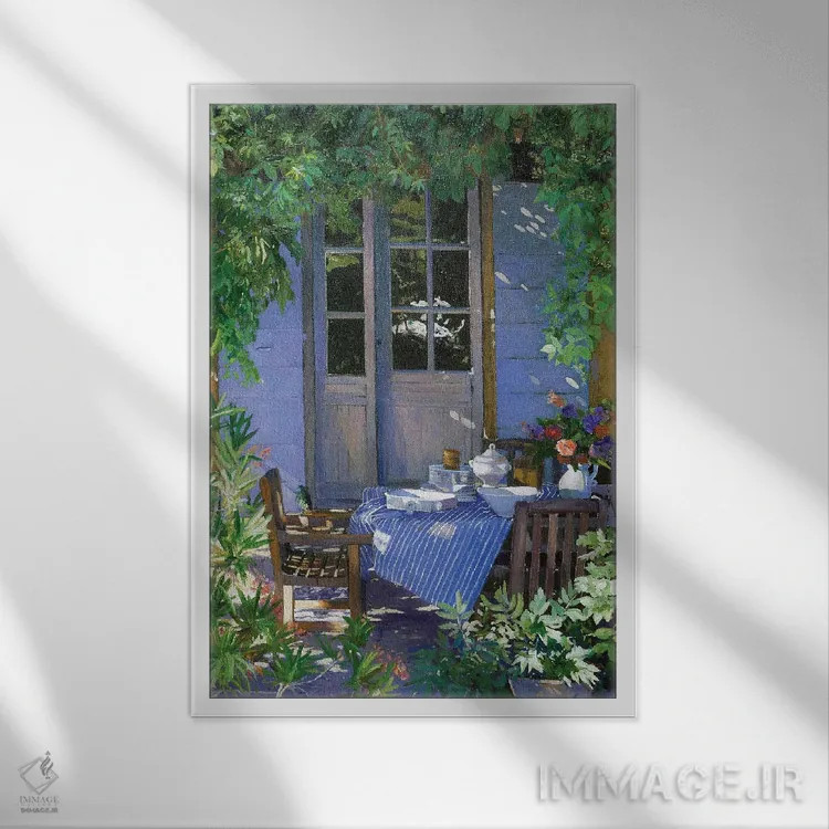 تابلو دکوراتیو سفره در سایه اثر ژان پل کورشیا - نمای قابدار سفید