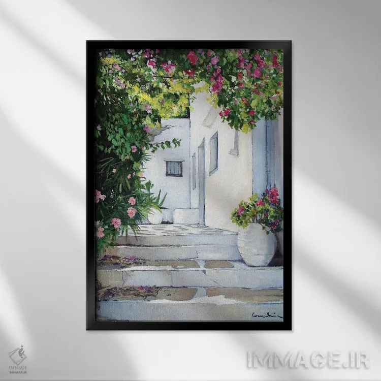 تابلو دکوراتیو کوچه خرزهره صورتی اثر ژان پل کورشیا - نمای قابدار مشکی