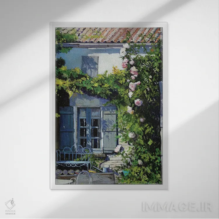 تابلو دکوراتیو کرکره های خاکستری اثر ژان پل کورشیا - نمای قابدار سفید