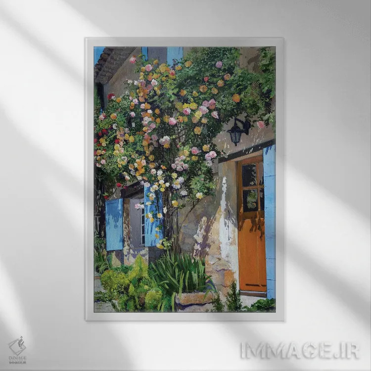 تابلو دکوراتیو نمای گل دار اثر ژان پل کورشیا - نمای قابدار سفید