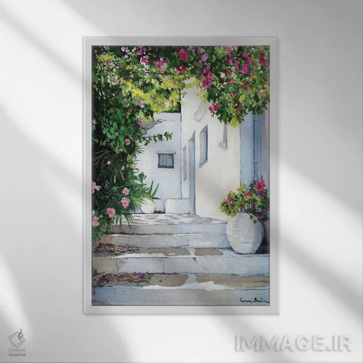 تابلو دکوراتیو کوچه خرزهره صورتی اثر ژان پل کورشیا - نمای قابدار سفید