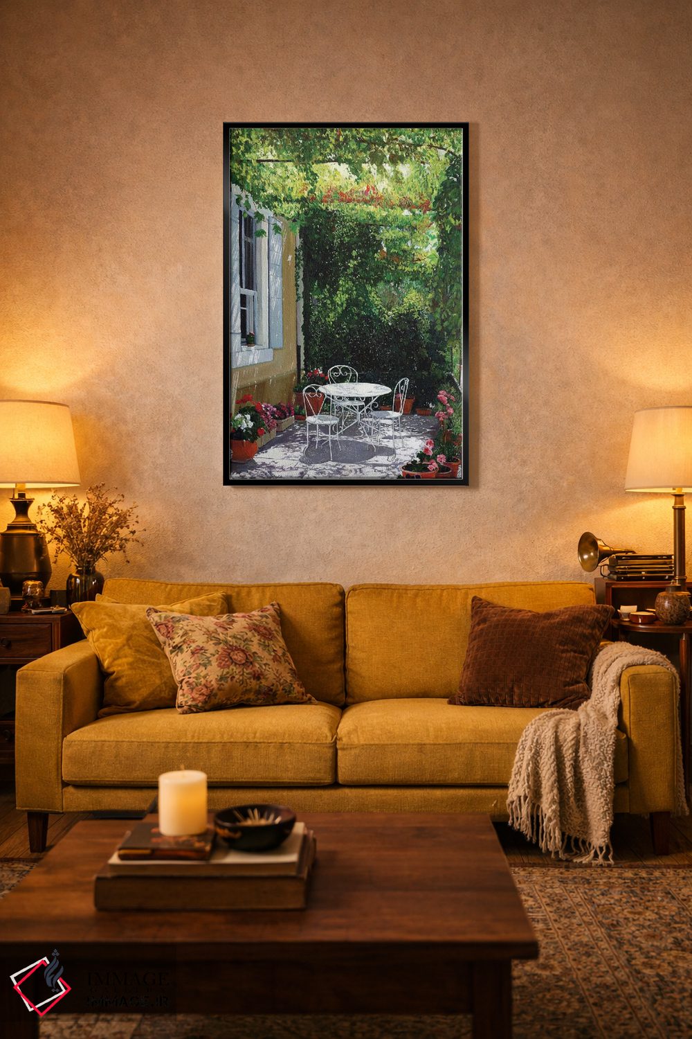 تابلو دکوراتیو تراس گل شمعدانی اثر ژان پل کورشیا - D4B