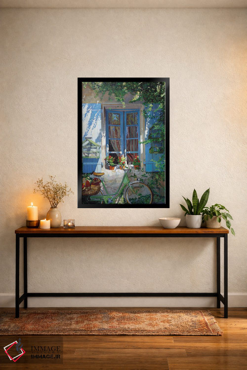 تابلو دکوراتیو دوچرخه مقابل پنجره اثر ژان پل کورشیا - D5B