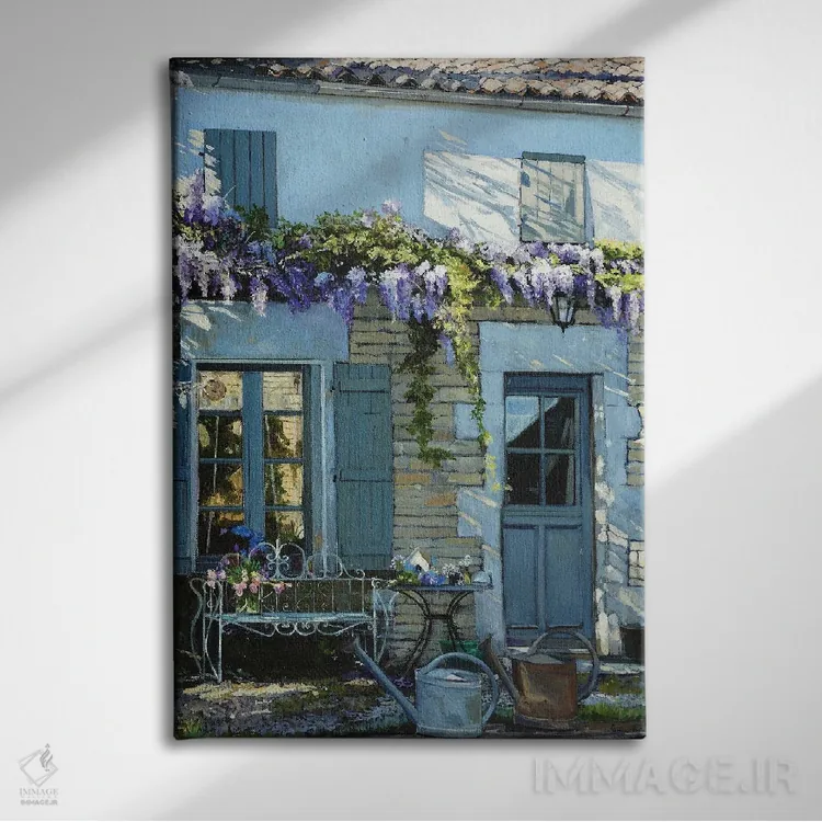 تابلو دکوراتیو نمای گل گلیسین اثر ژان پل کورشیا - نمای روبهرو روی دیوار