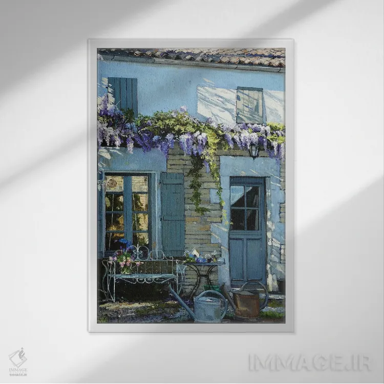 تابلو دکوراتیو نمای گل گلیسین اثر ژان پل کورشیا - نمای قابدار سفید