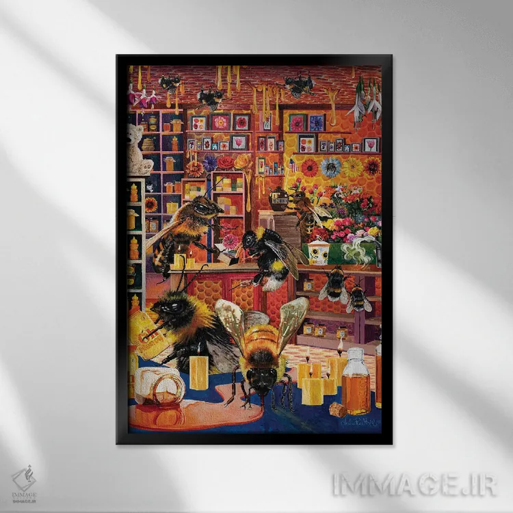 تابلو دکوراتیو تجارت زنبوری اثر جولی پیس هوف - نمای قابدار مشکی