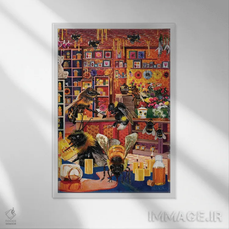 تابلو دکوراتیو تجارت زنبوری اثر جولی پیس هوف - نمای قابدار سفید