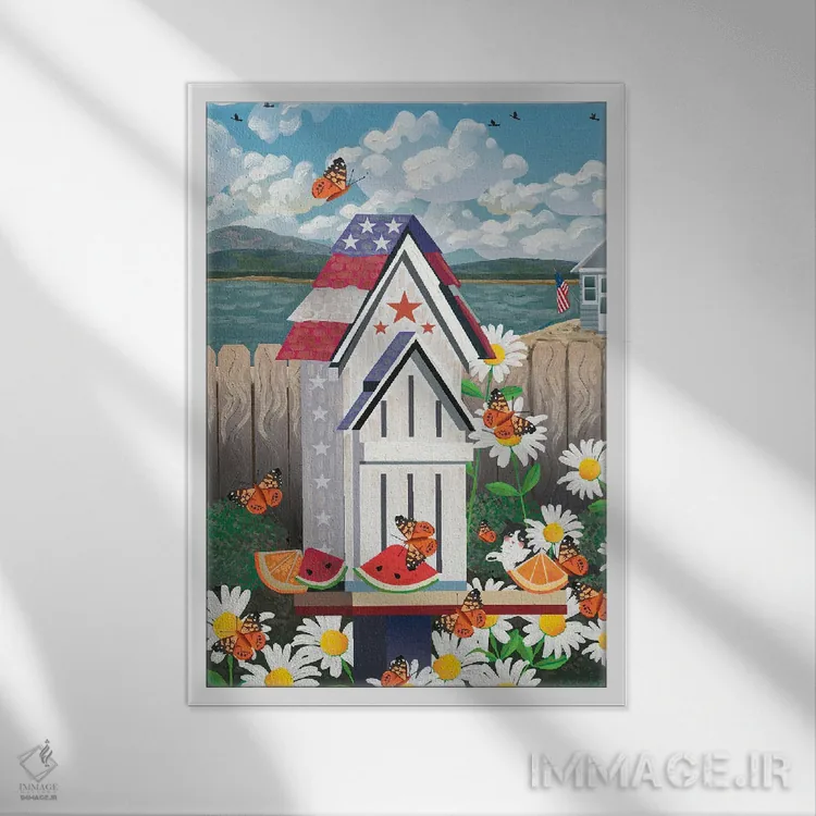 تابلو دکوراتیو خانه پروانه ای میهن پرستانه اثر جولی پیس هوف - نمای قابدار سفید