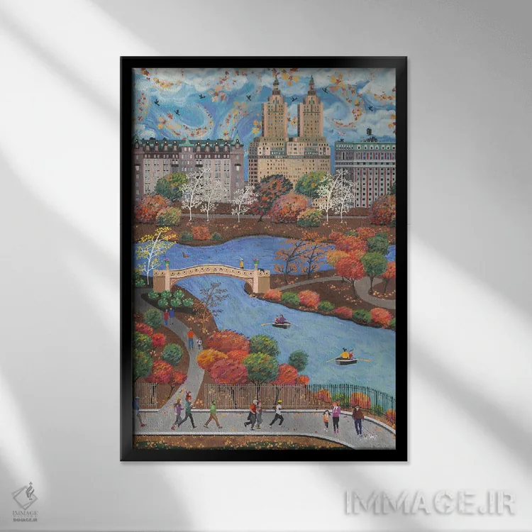 تابلو دکوراتیو پاییز در سنترال پارک اثر جولی پیس هوف - نمای قابدار مشکی