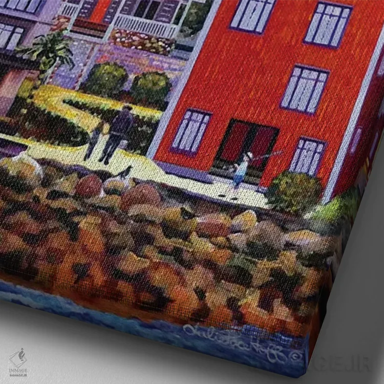 تابلو دکوراتیو ماهیگیری با پدر اثر جولی پیس هوف - نمای نزدیک بافت بوم