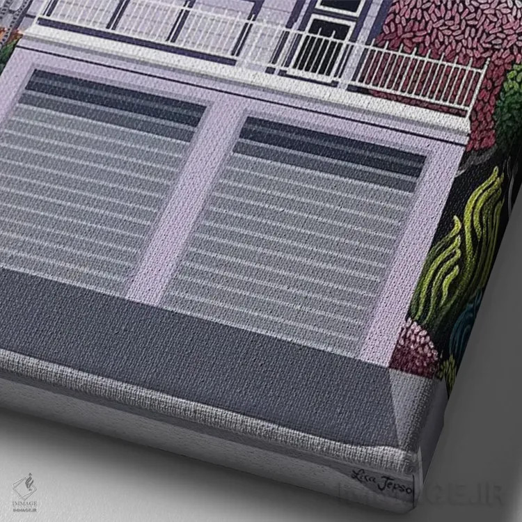 تابلو دکوراتیو خانه بنفش کنار خلیج اثر لیزا جپسون - نمای نزدیک بافت بوم