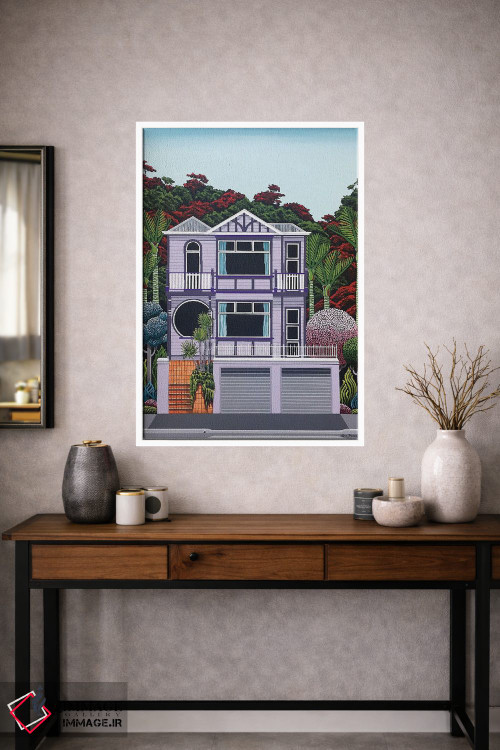 تابلو دکوراتیو خانه بنفش کنار خلیج اثر لیزا جپسون - D1W