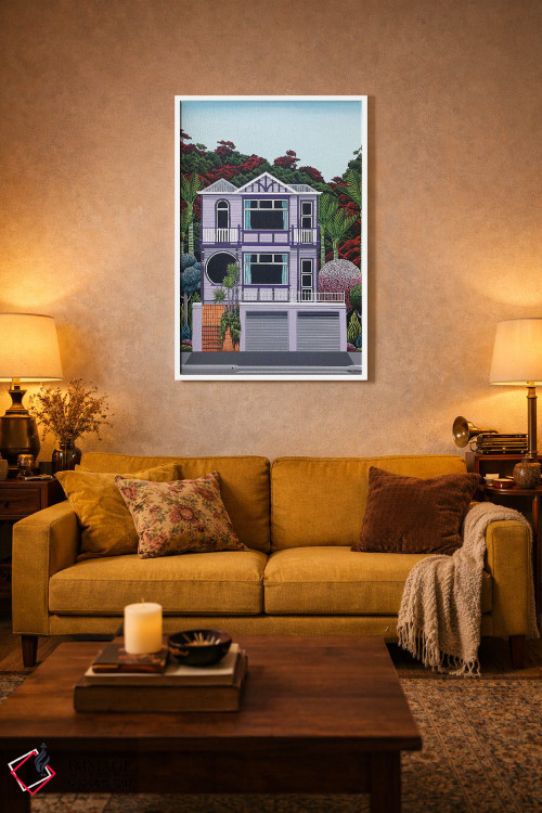 تابلو دکوراتیو خانه بنفش کنار خلیج اثر لیزا جپسون - D2W