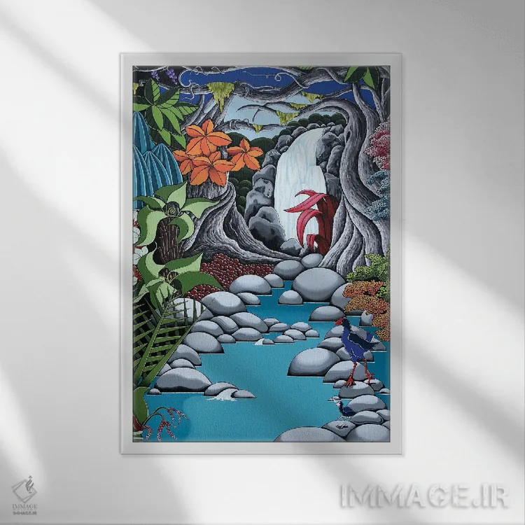 تابلو دکوراتیو آبشار اثر لیزا جپسون - نمای قابدار سفید