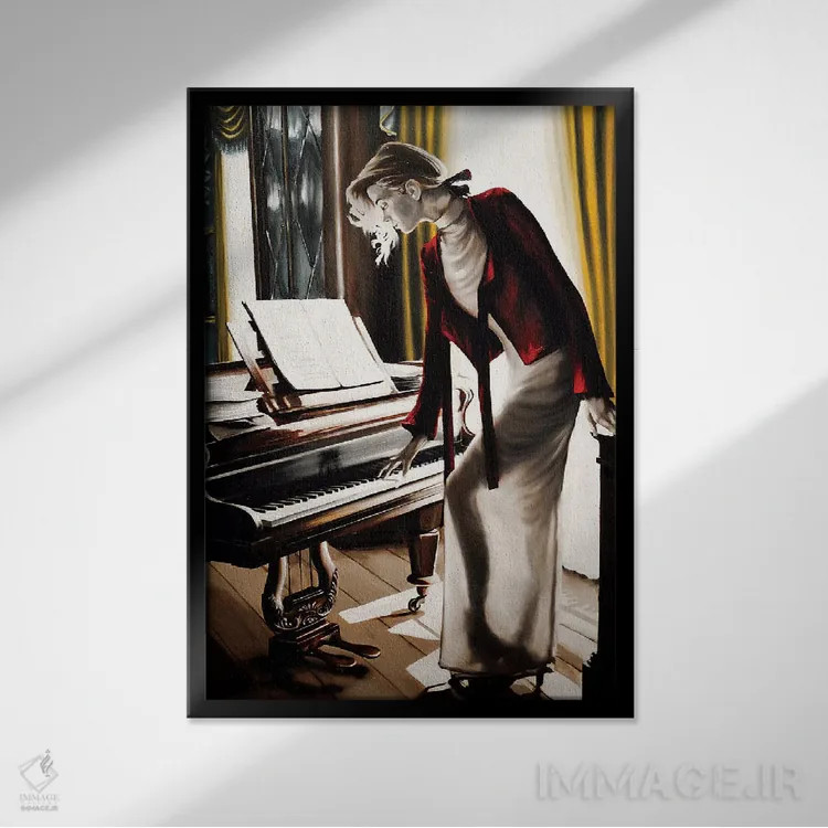 تابلو دکوراتیو پیانیست اثر جانی پاپکس - نمای قابدار مشکی