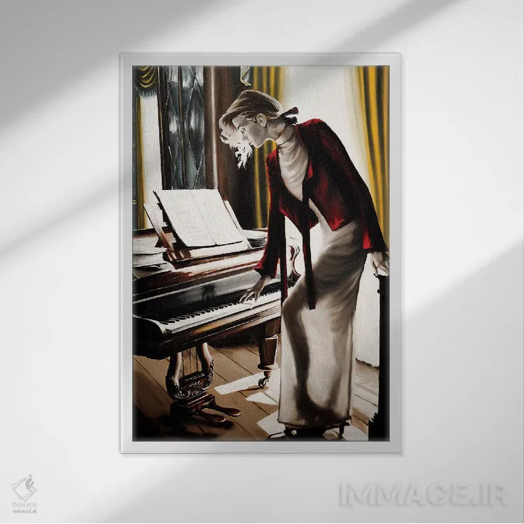 تابلو دکوراتیو پیانیست اثر جانی پاپکس - نمای قابدار سفید