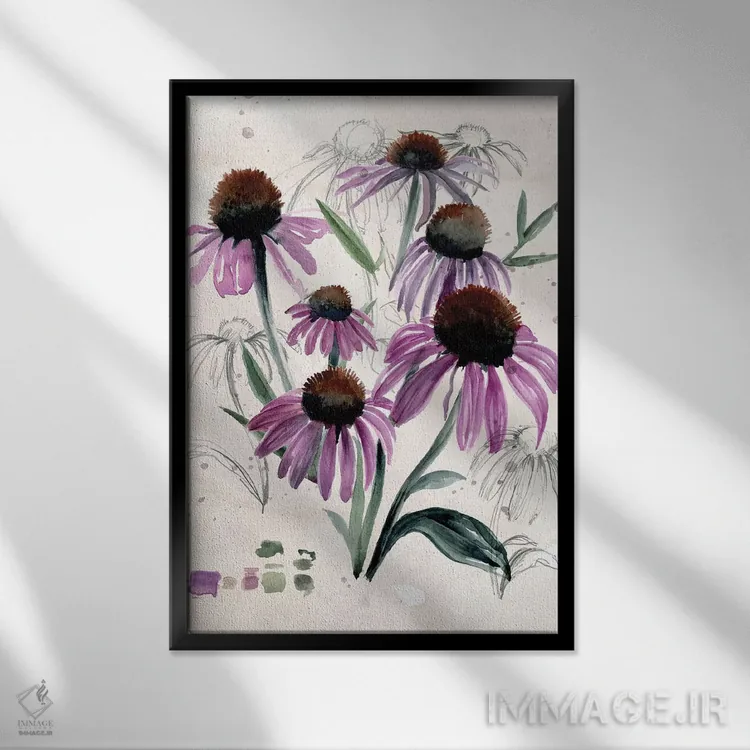 تابلو دکوراتیو گل های وحشی بنفش دو اثر جنیفر پکستون پارکر - نمای قابدار مشکی