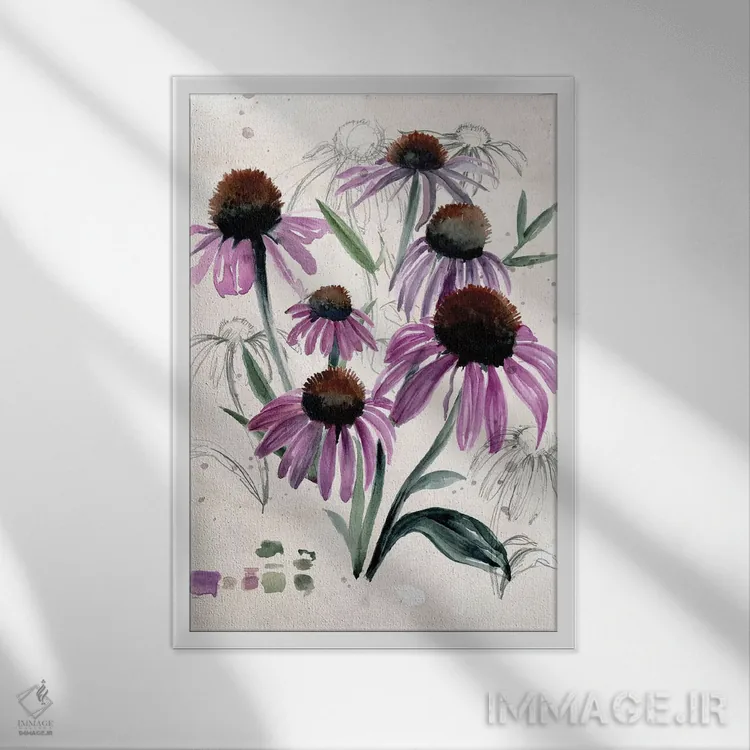 تابلو دکوراتیو گل های وحشی بنفش دو اثر جنیفر پکستون پارکر - نمای قابدار سفید