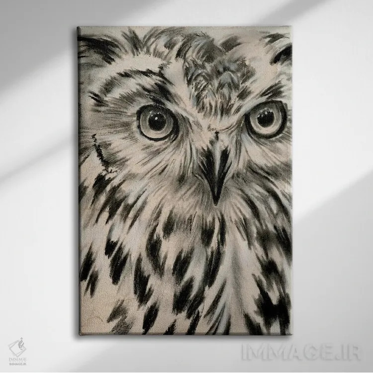 تابلو دکوراتیو جغد زغالی یک اثر جنیفر پکستون پارکر - نمای روبهرو روی دیوار