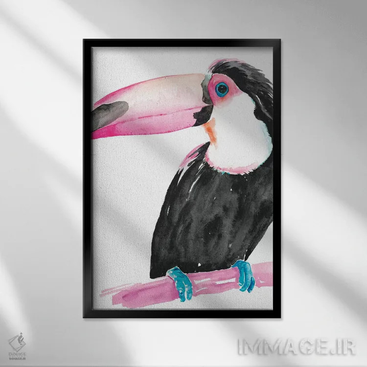 تابلو دکوراتیو توکان رنگی شماره دو اثر جنیفر پکستون پارکر - نمای قابدار مشکی