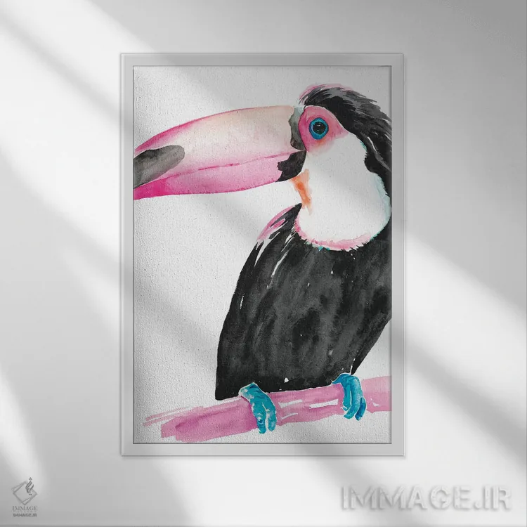 تابلو دکوراتیو توکان رنگی شماره دو اثر جنیفر پکستون پارکر - نمای قابدار سفید