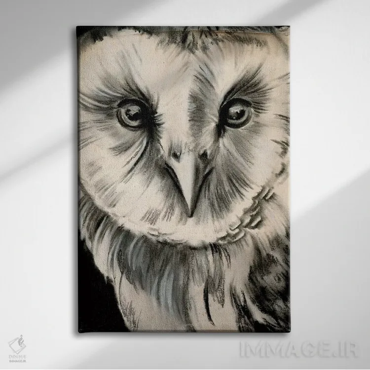 تابلو دکوراتیو جغد زغالی دو اثر جنیفر پکستون پارکر - نمای روبهرو روی دیوار