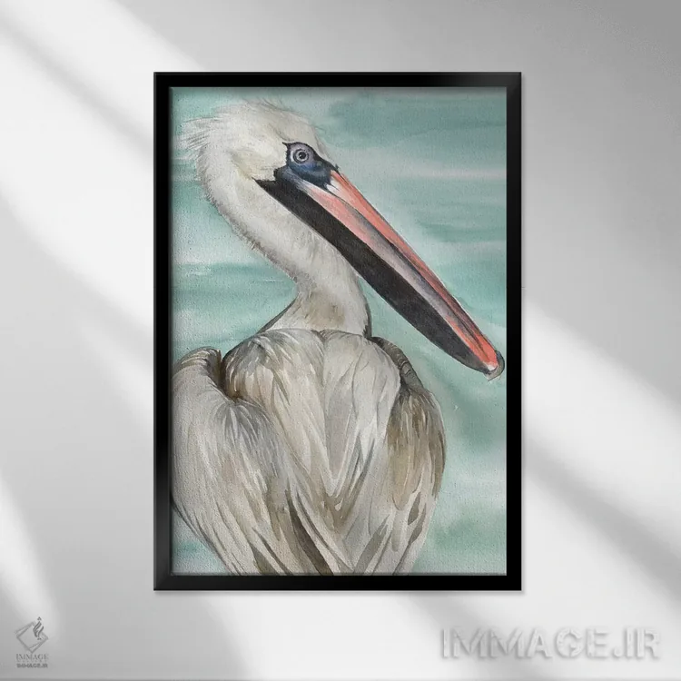 تابلو دکوراتیو پلیکان فیروزه ای یک اثر جنیفر پکستون پارکر - نمای قابدار مشکی